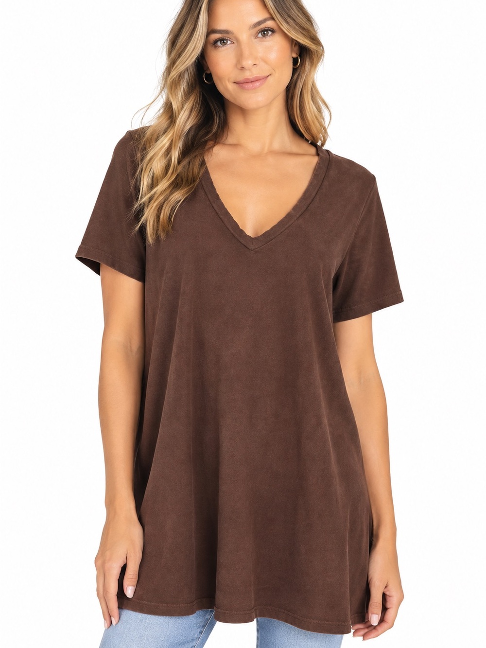 The Royal Standard Brown Faux Suede V-Neck Tunic Top Size L